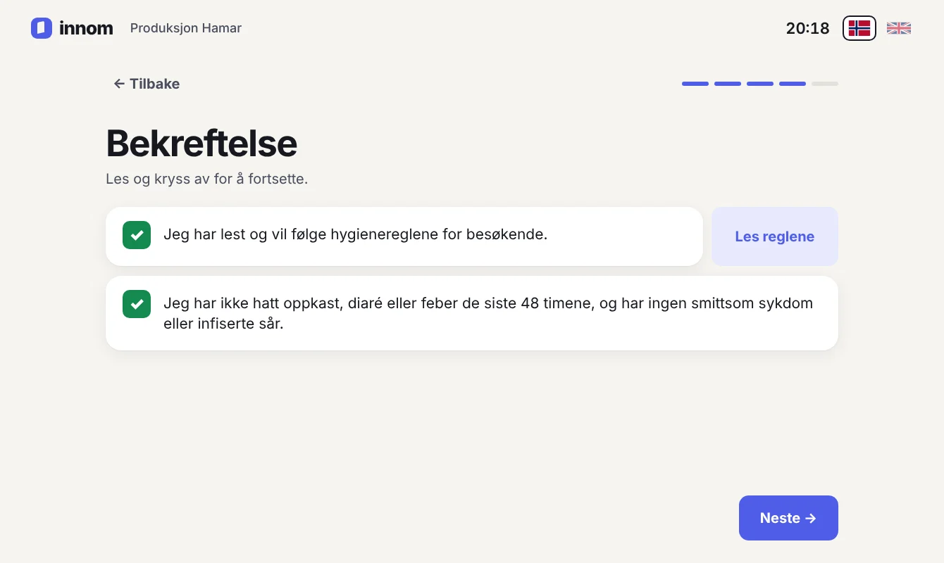 Bekreftelse av hygieneregler