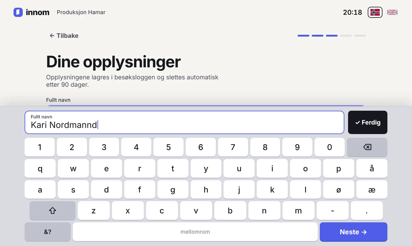 Skjema for ankomst på nettbrettet